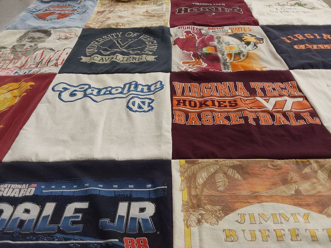 T-shirt quilt featuring virginia tech hokies basketball, north carolina tar heels by Betty from VA