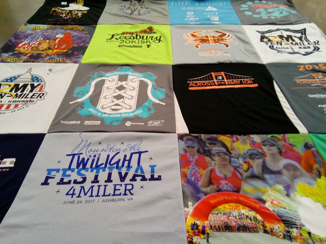 T-shirt quilt with running, marathons themes by Jennifer from MD