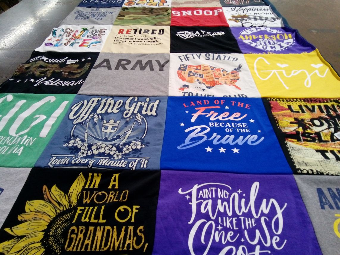 T-shirt quilt with family, travel themes by Terri from TX