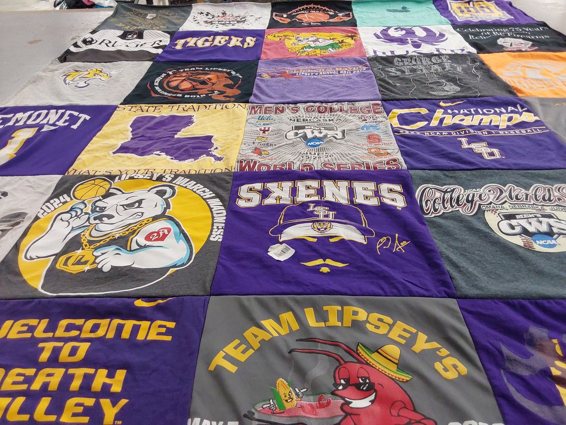 T-shirt quilt featuring louisiana state university tigers by Mark from LA