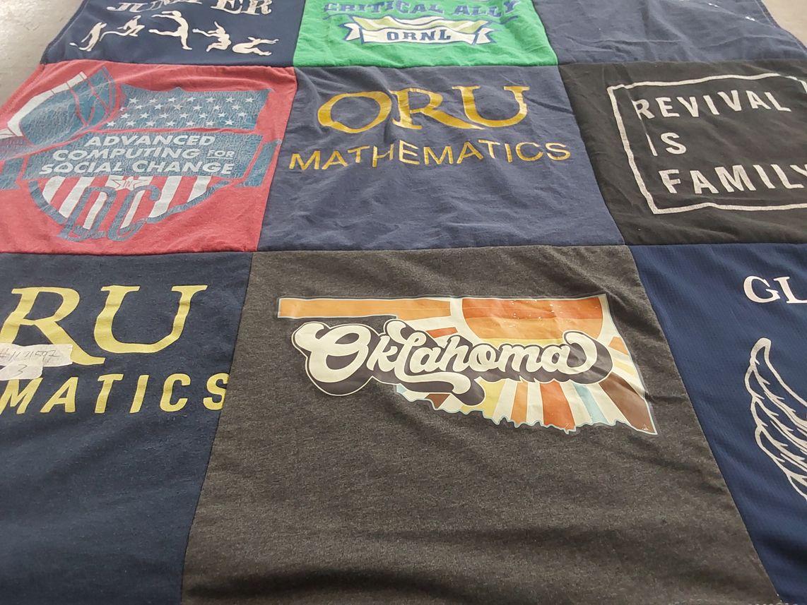 T-shirt quilt from oral roberts university by Gladys from TX