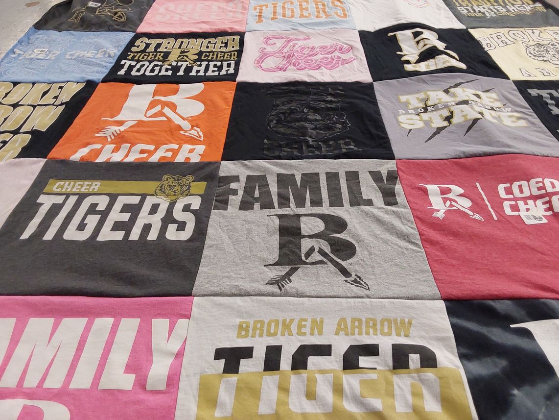 T-shirt quilt featuring broken arrow tigers by Katie from OK