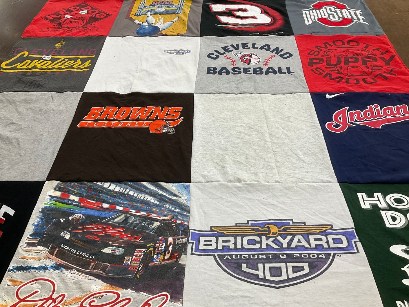 T-shirt quilt featuring cleveland browns football team, cleveland indians baseball team by Julie from OH