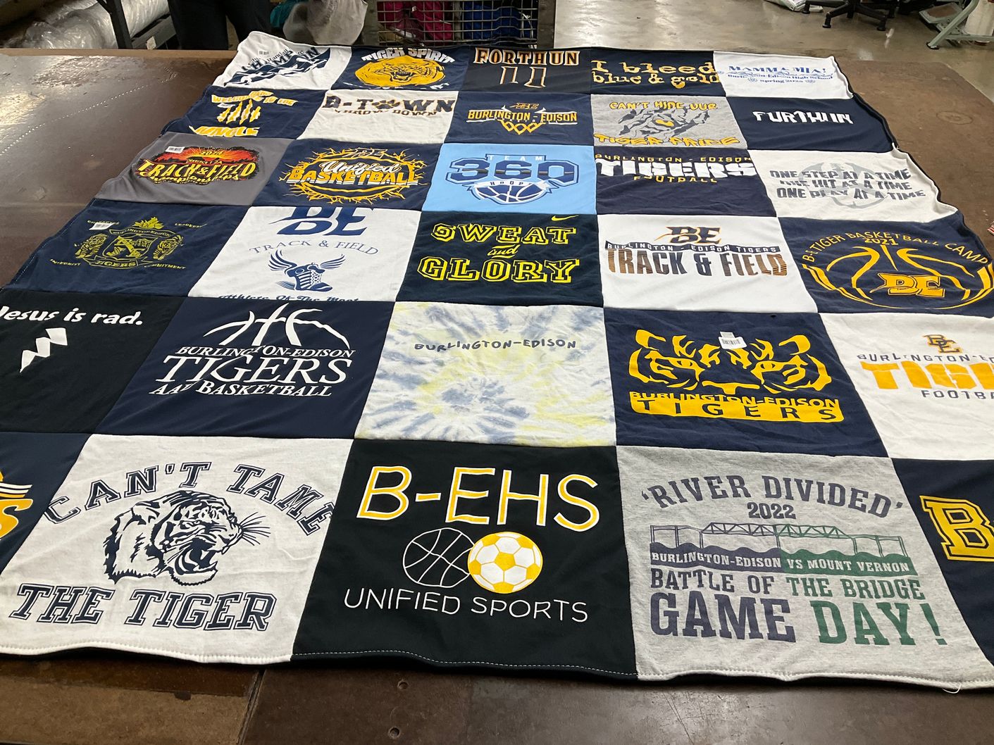 T-shirt quilt featuring burlington-edison tigers by Dayle from WA