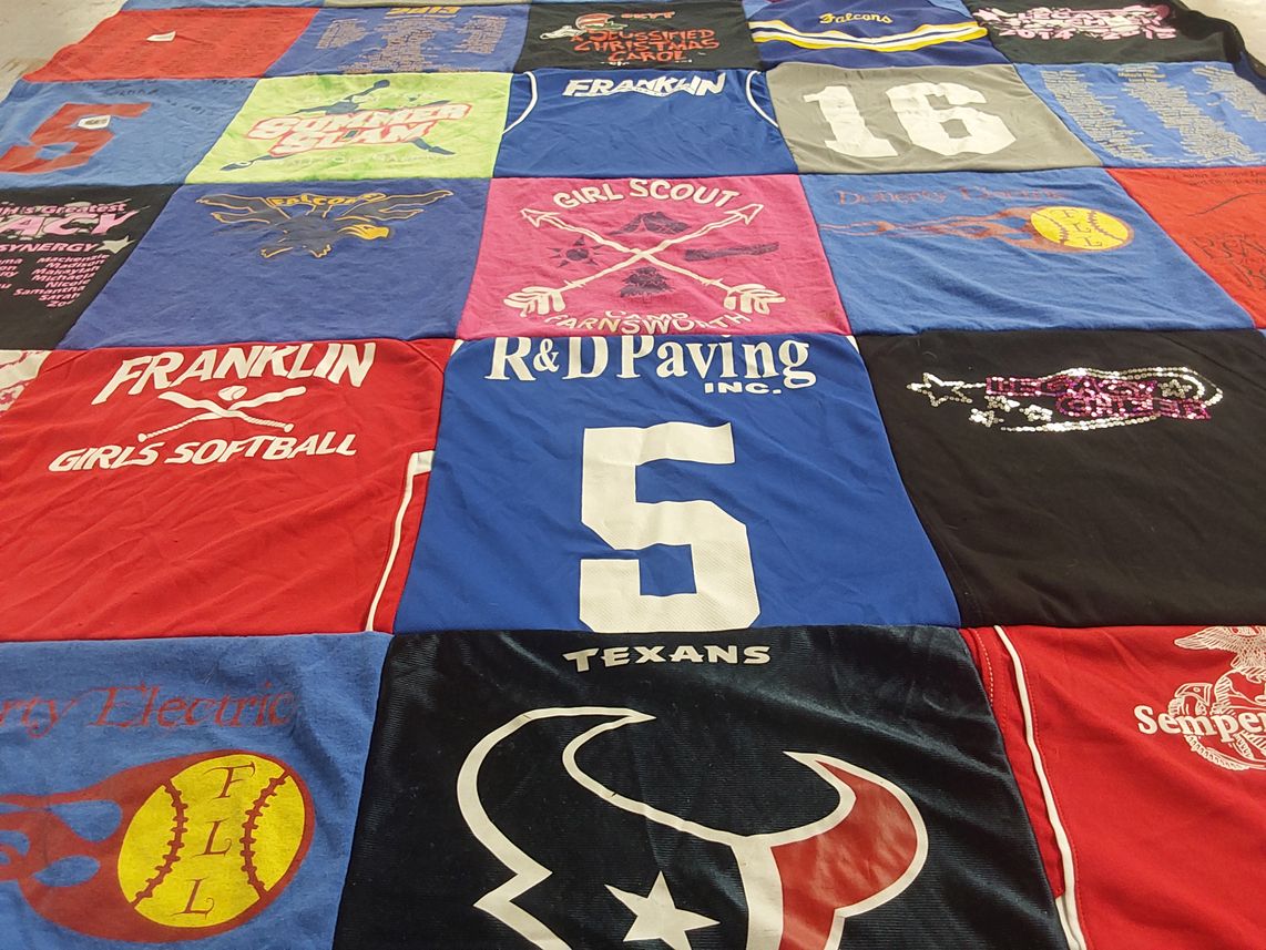 T-shirt quilt featuring texans, falcons by Victoria from NH