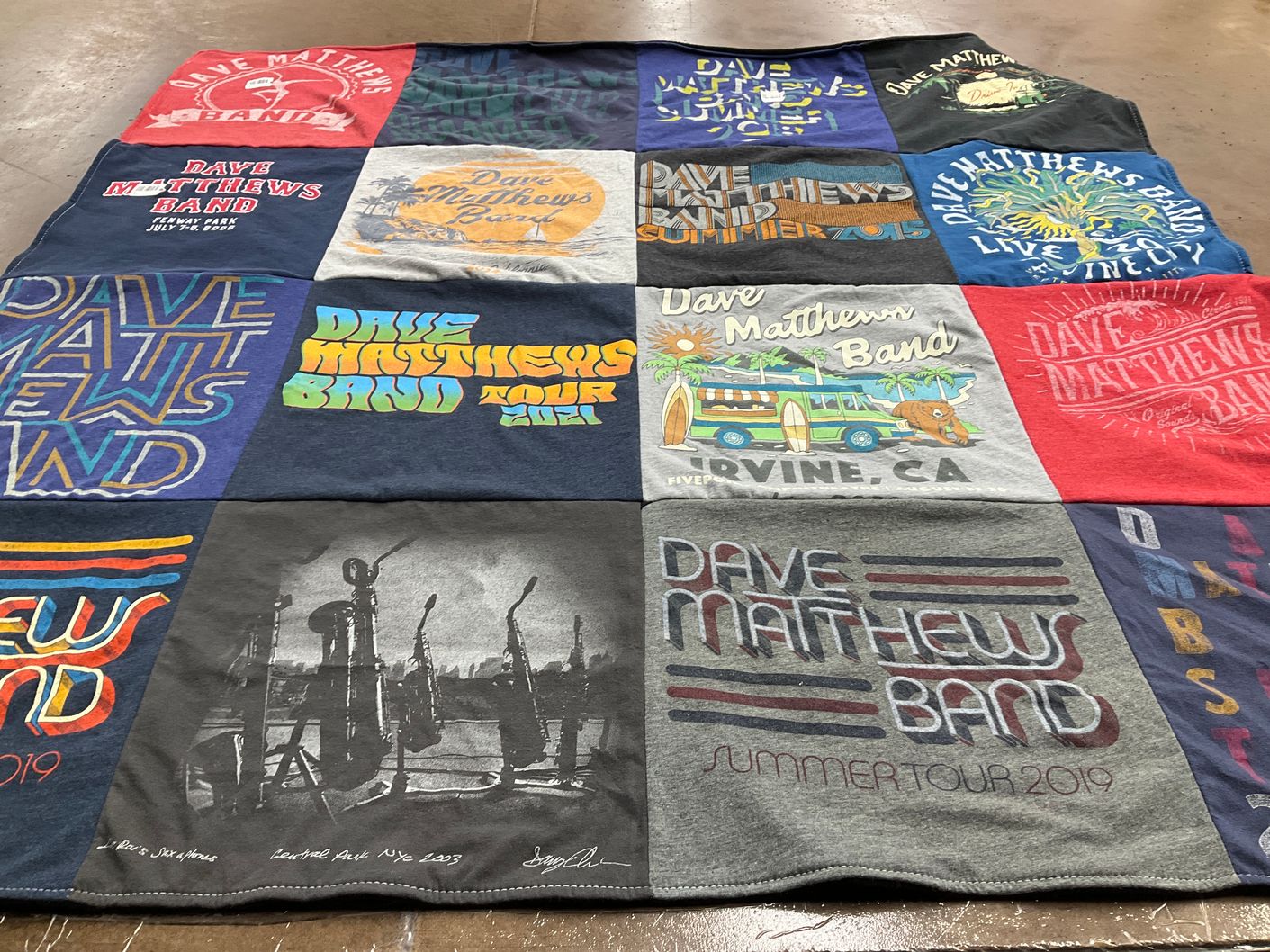 T-shirt quilt with music, concerts themes by Dani from CA