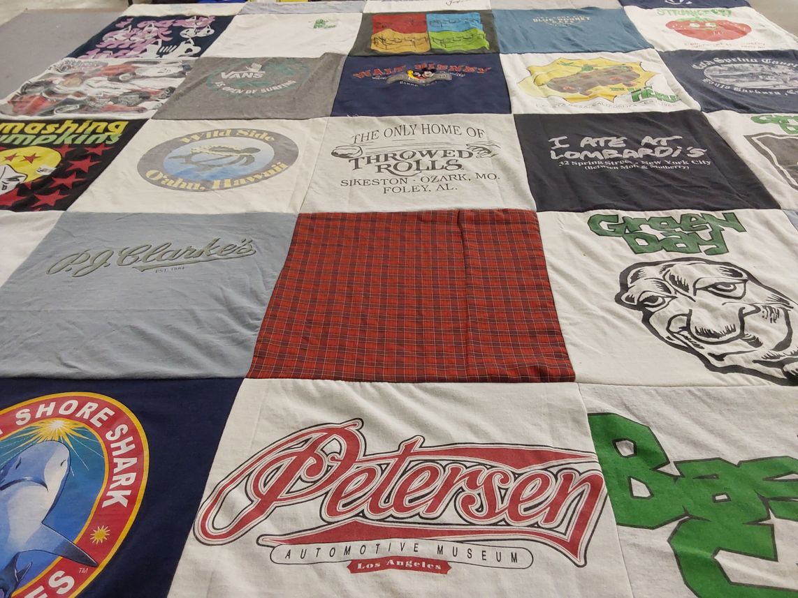T-shirt quilt with music, food themes by Jackie from UT