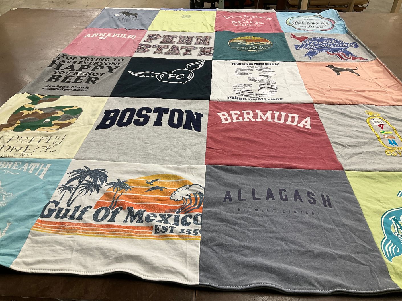 T-shirt quilt with travel, beach themes by Holly from MD