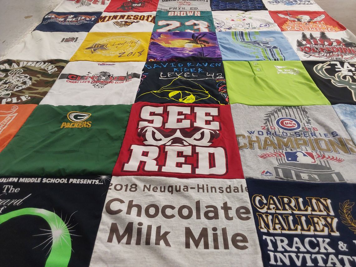 T-shirt quilt featuring green bay packers, chicago cubs by Kathleen from IL