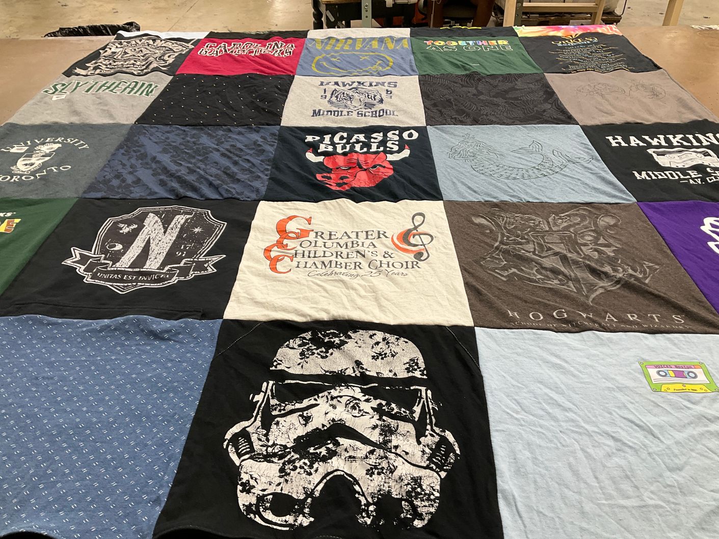 T-shirt quilt from university of toronto, hawkins middle school by Laura from MA
