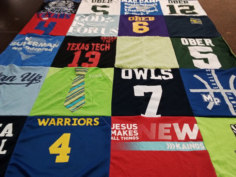 T-shirt quilt featuring owls, warriors by Olivia from TX