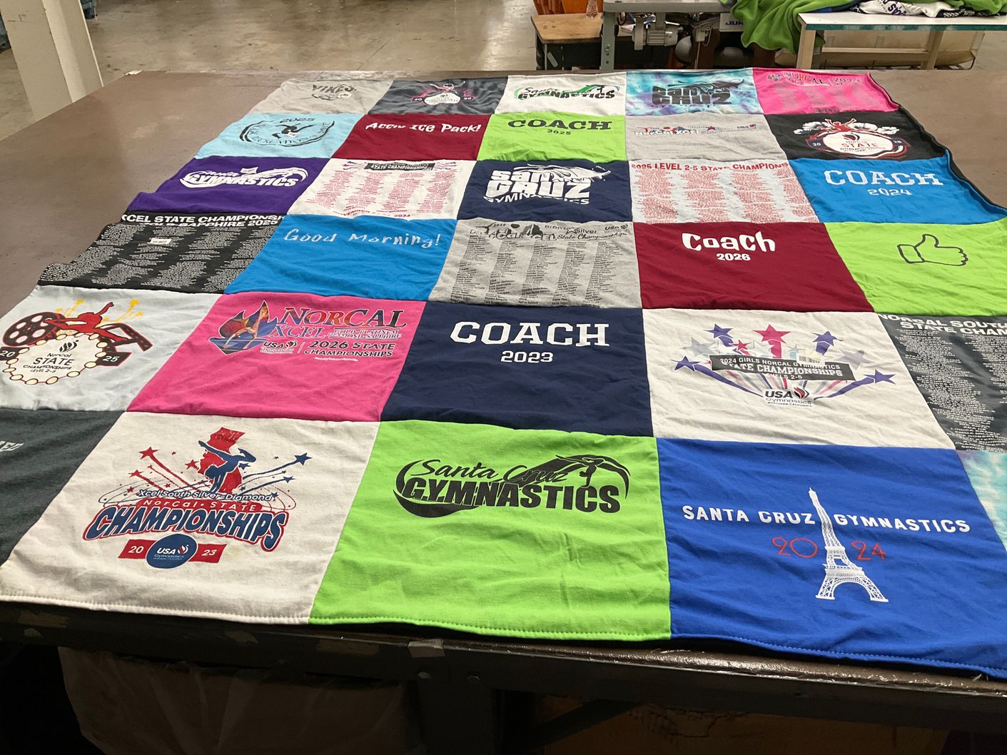 T-shirt quilt from santa cruz gymnastics by Hallie from CA