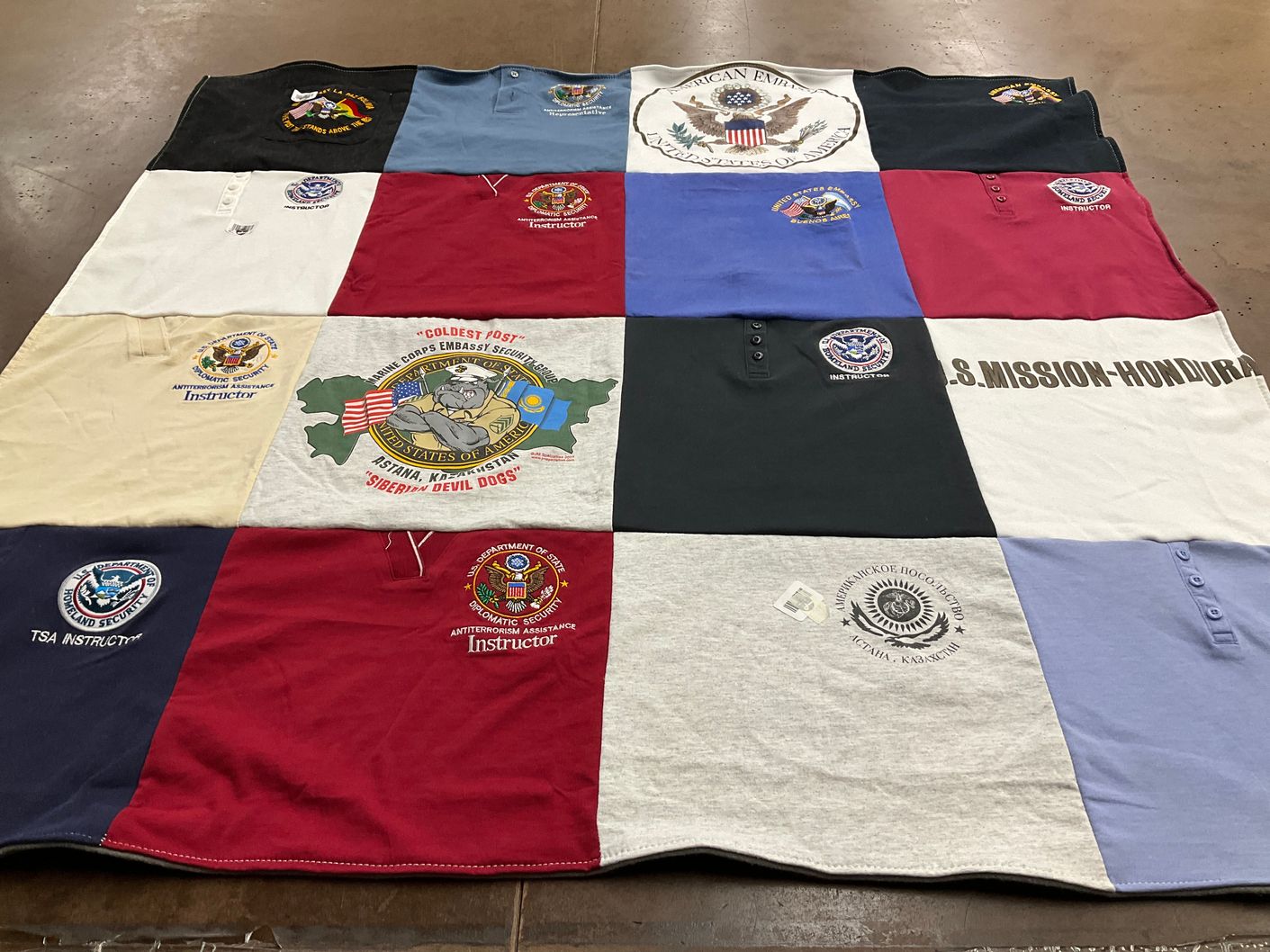 T-shirt quilt with military, security themes by Minerva from FL