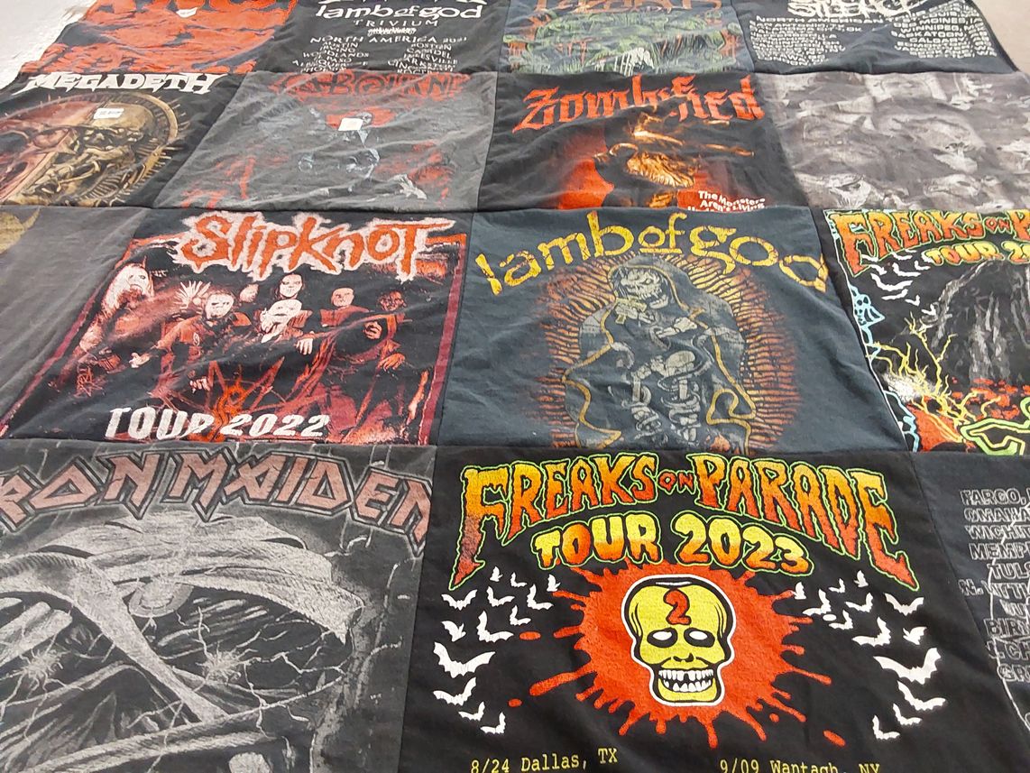 T-shirt quilt with heavy metal, music festivals themes by Lexie from OH
