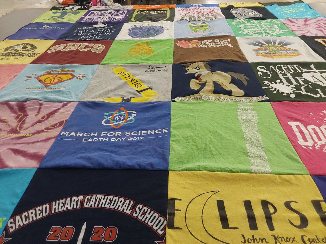 T-shirt quilt from sacred heart cathedral school by Lisa from TN