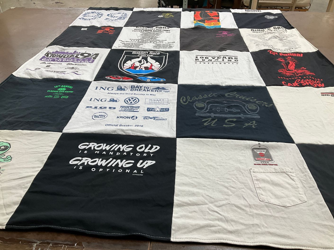 T-shirt quilt with classic cars, car shows themes by Alicia from CA