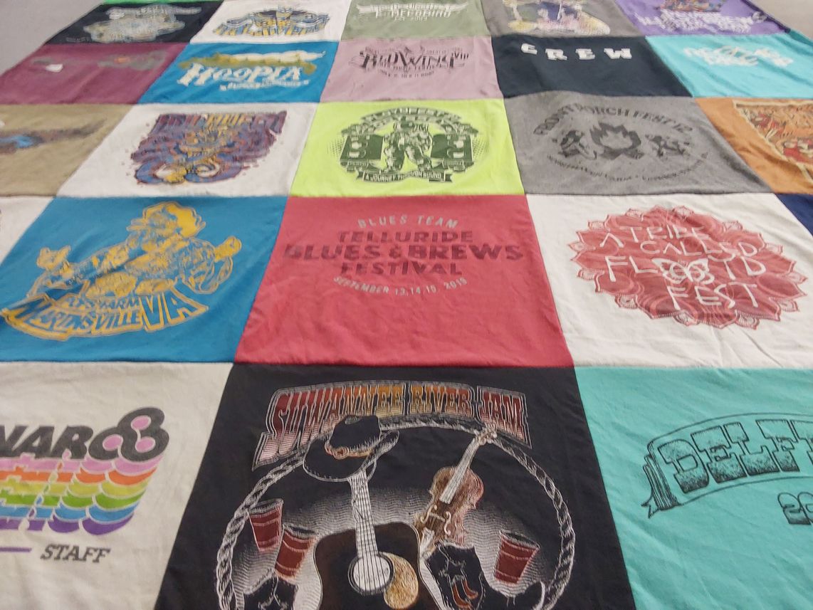 T-shirt quilt with music, events themes by Sarah from PA