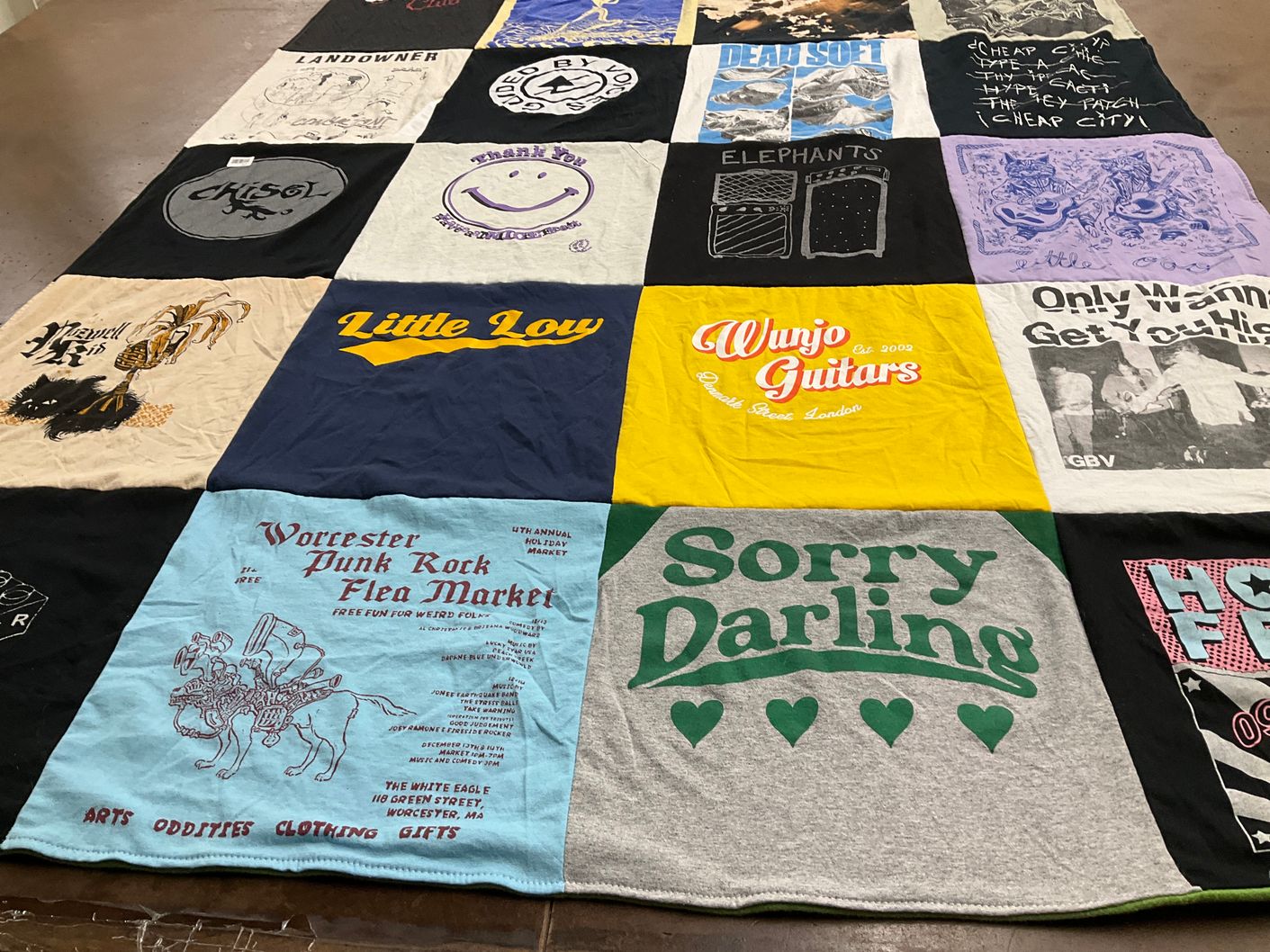 T-shirt quilt with punk rock, music themes by Lauren from MA
