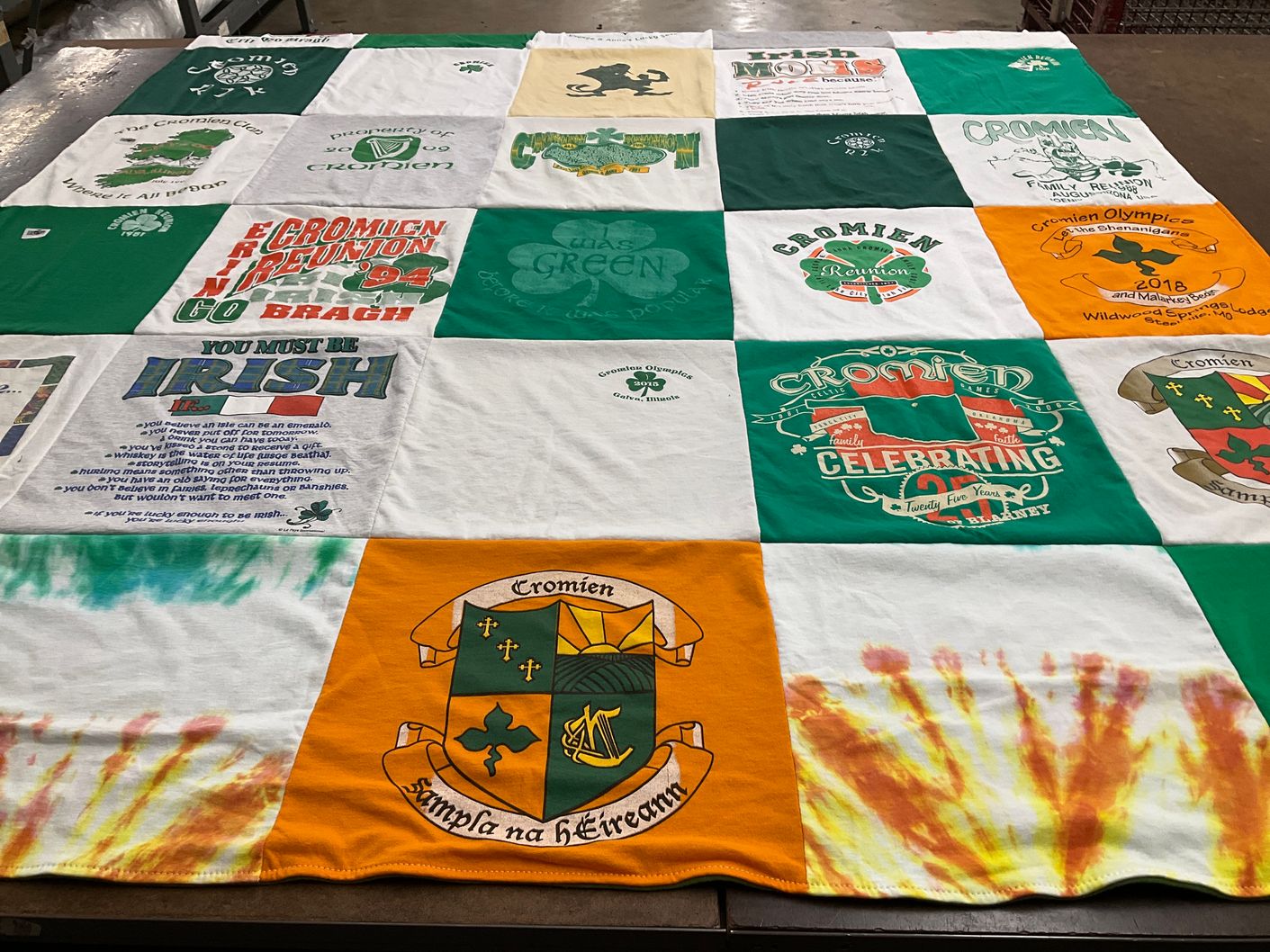 T-shirt quilt with irish culture, family reunions themes by Mary from OK