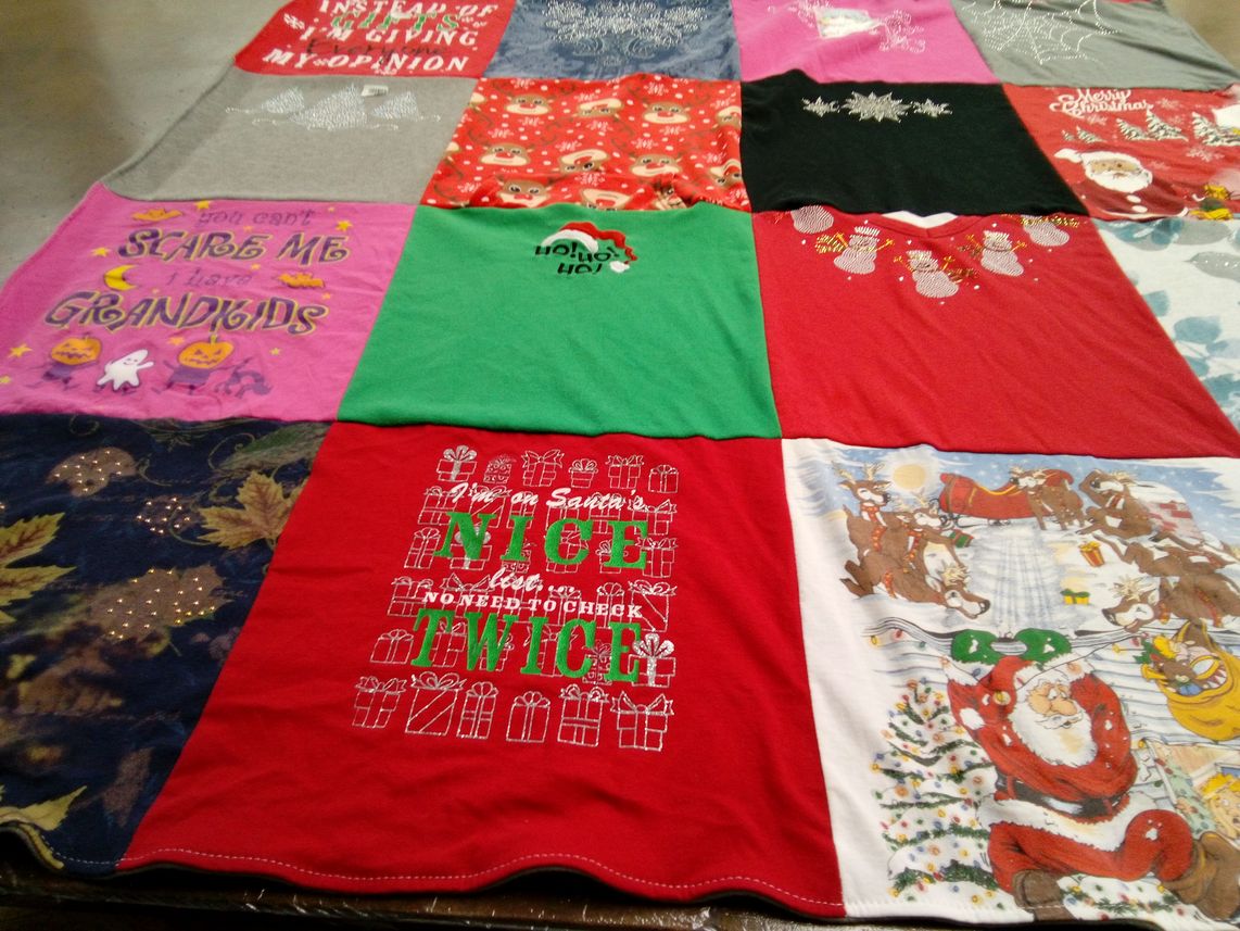 T-shirt quilt with holiday, christmas themes by Charles from TX