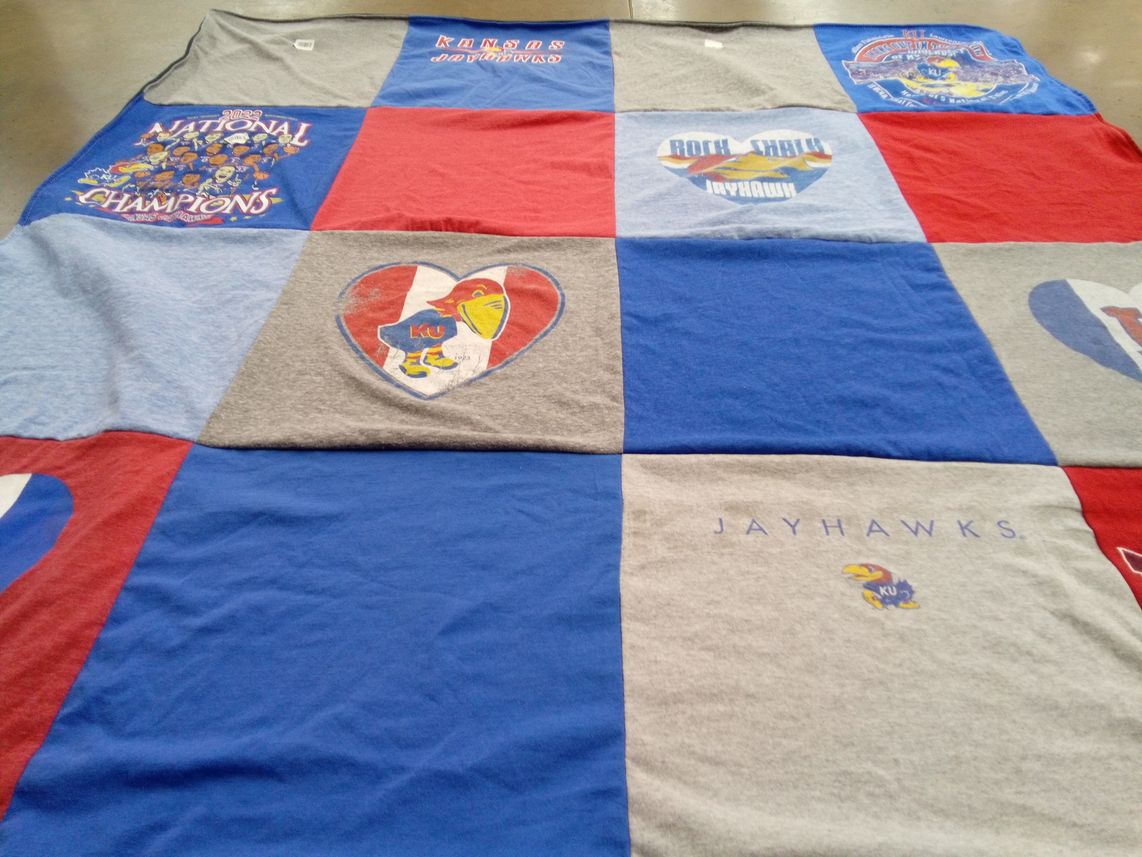 T-shirt quilt featuring kansas jayhawks by Vickie from VA