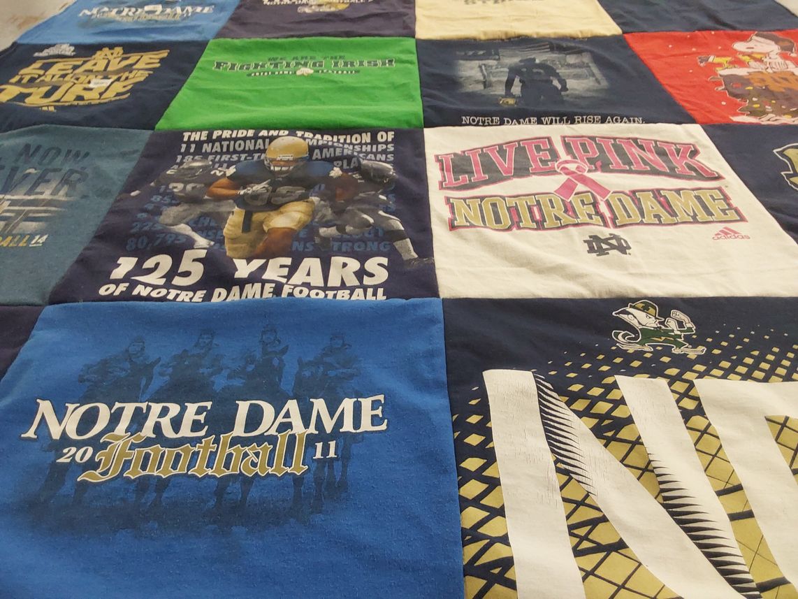 T-shirt quilt featuring notre dame football by Yvonne from IN