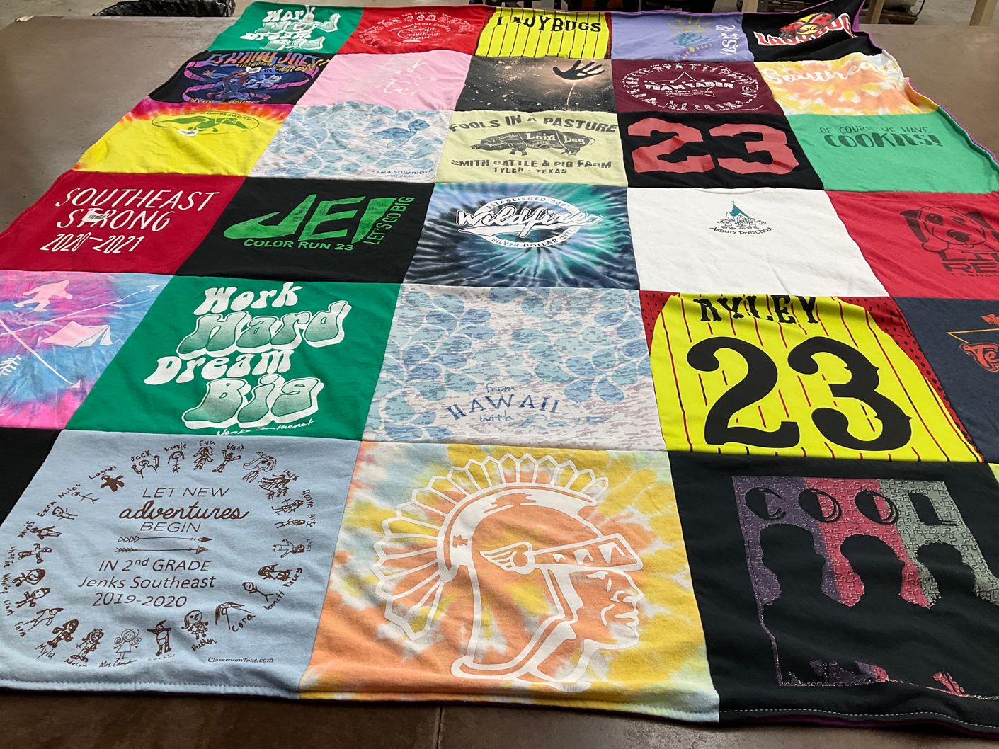 T-shirt quilt from jenks southeast elementary school by Mary from OK