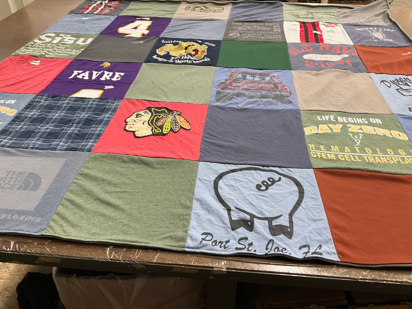 T-shirt quilt featuring university of minnesota, chicago blackhawks by Dawn from TN