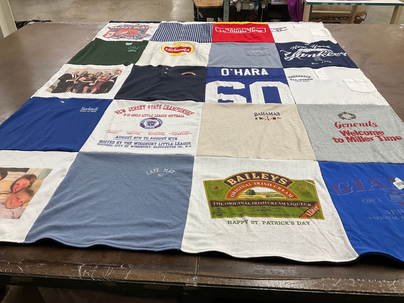 T-shirt quilt with softball, family themes by Meghan from NJ