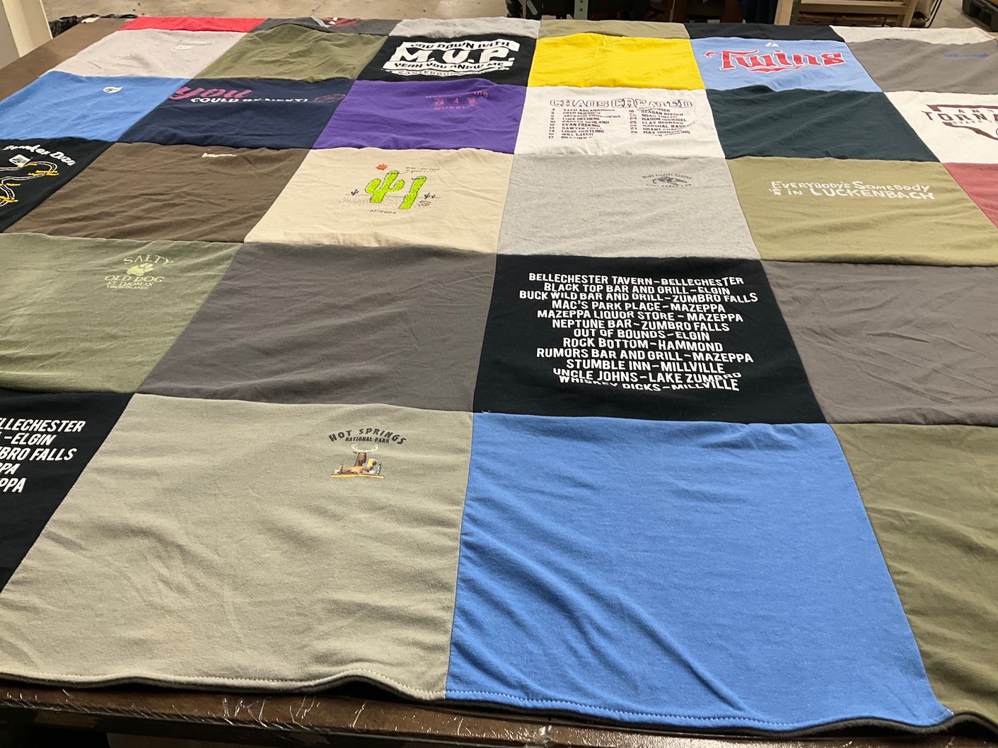 T-shirt quilt with travel, national parks themes by Betty from MN
