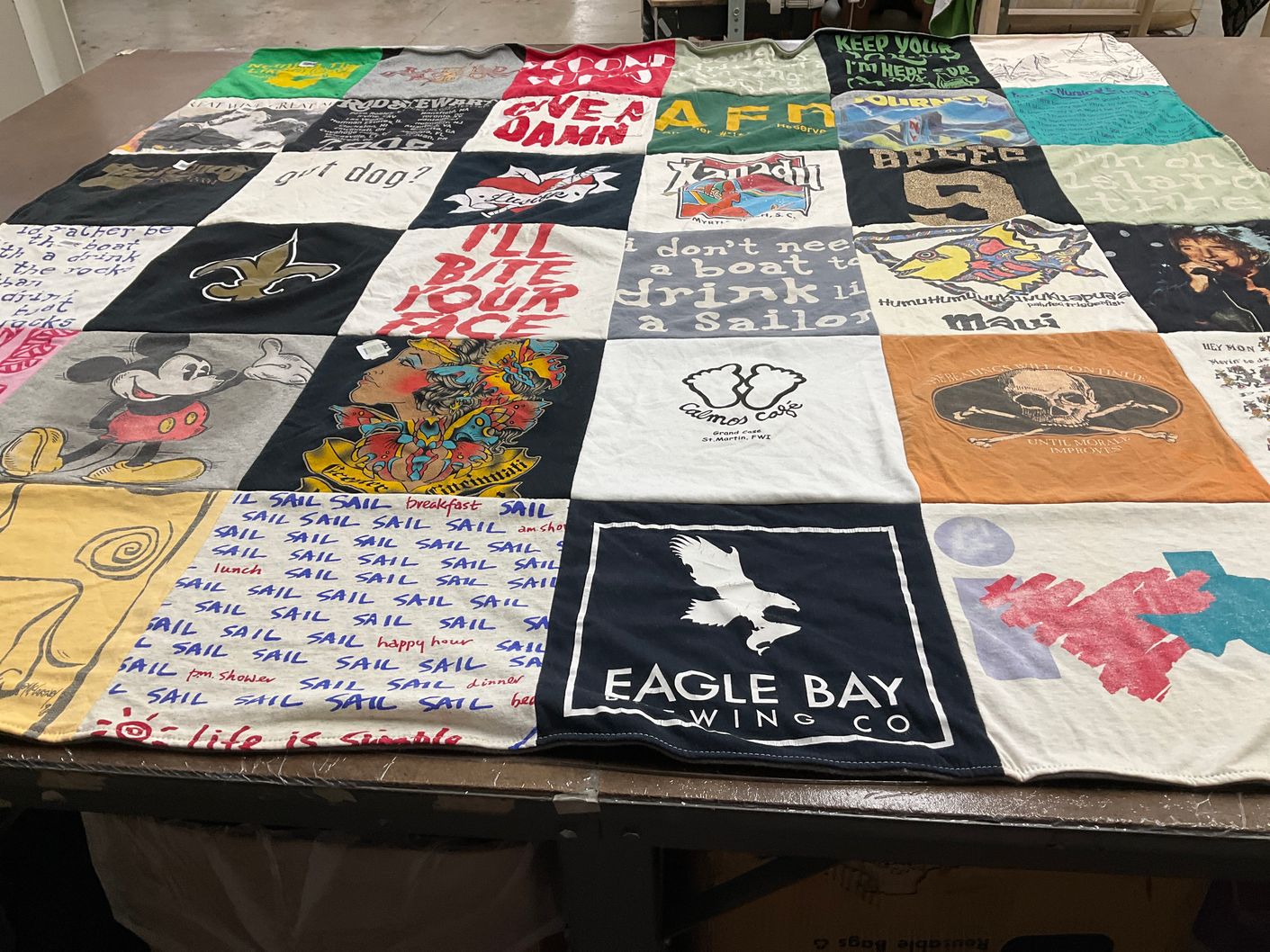 T-shirt quilt with sailing, food themes by Kimberly from KY