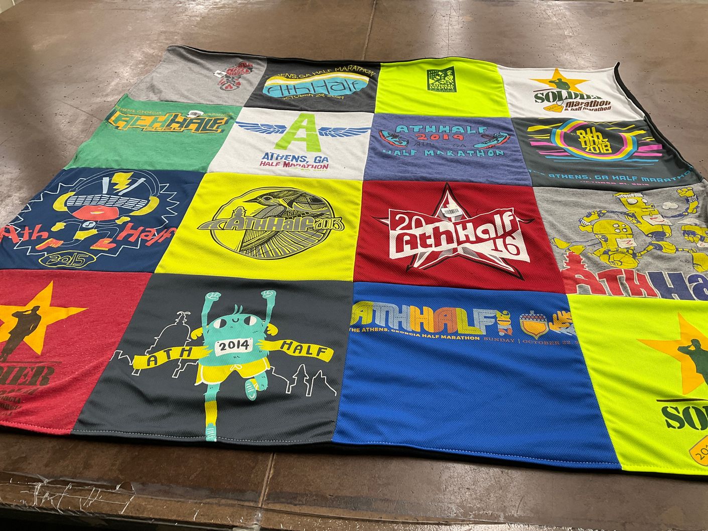 T-shirt quilt with running, marathons themes by Karin from GA