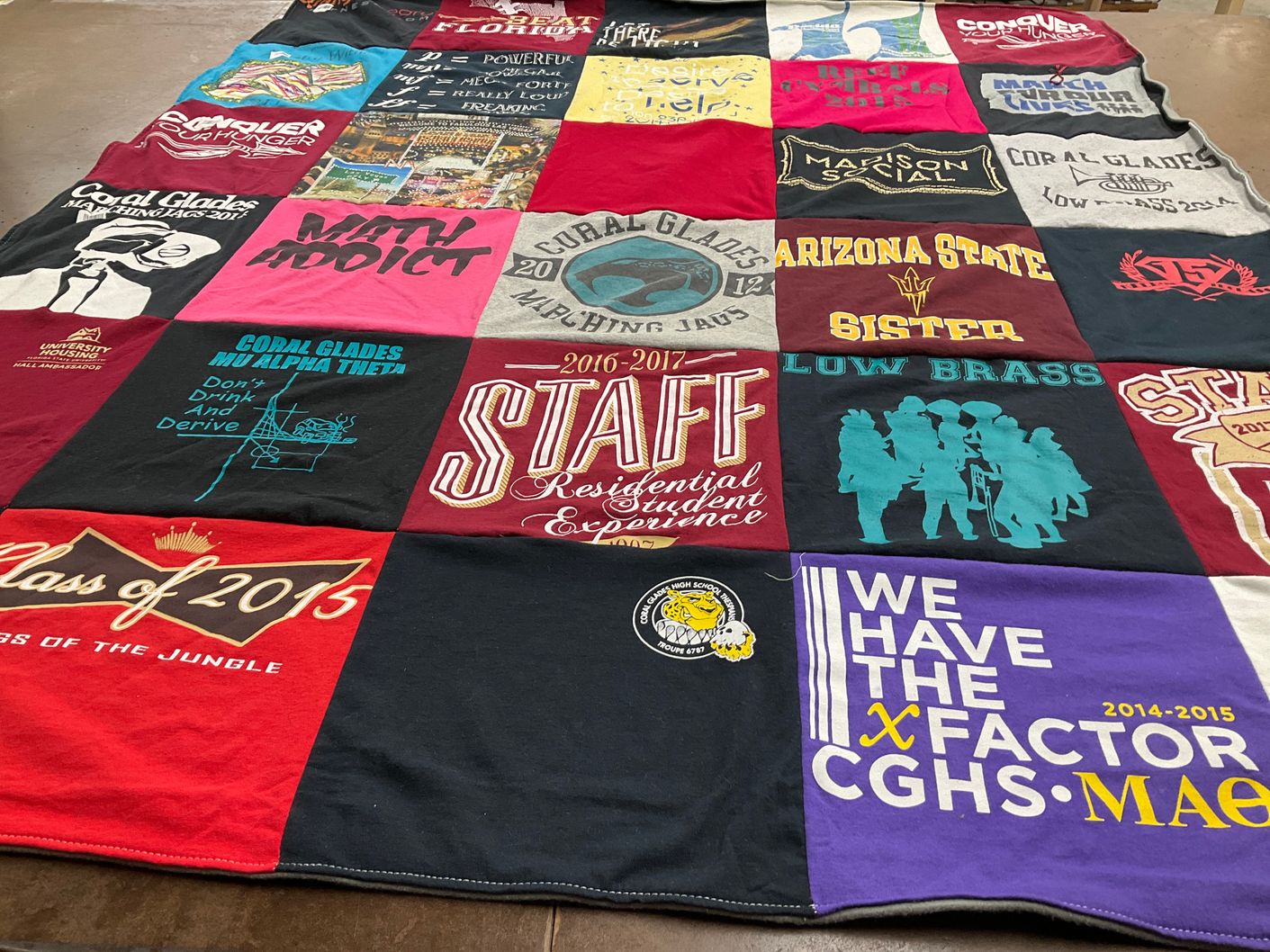 T-shirt quilt from coral glades high school, arizona state university by Patricia from FL