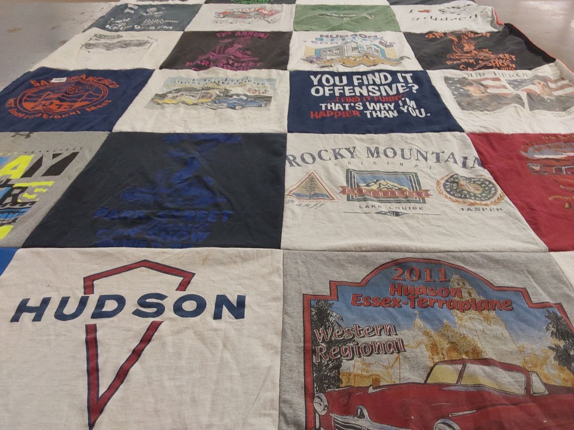 T-shirt quilt with cars, travel themes by Alicia from CA