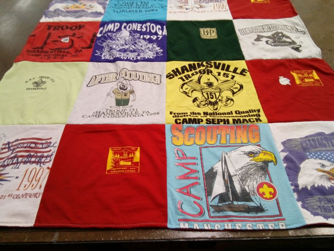 T-shirt quilt with scouting themes by James from WI