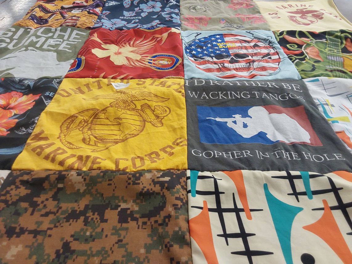 T-shirt quilt with military, hunting themes by Robert from FL