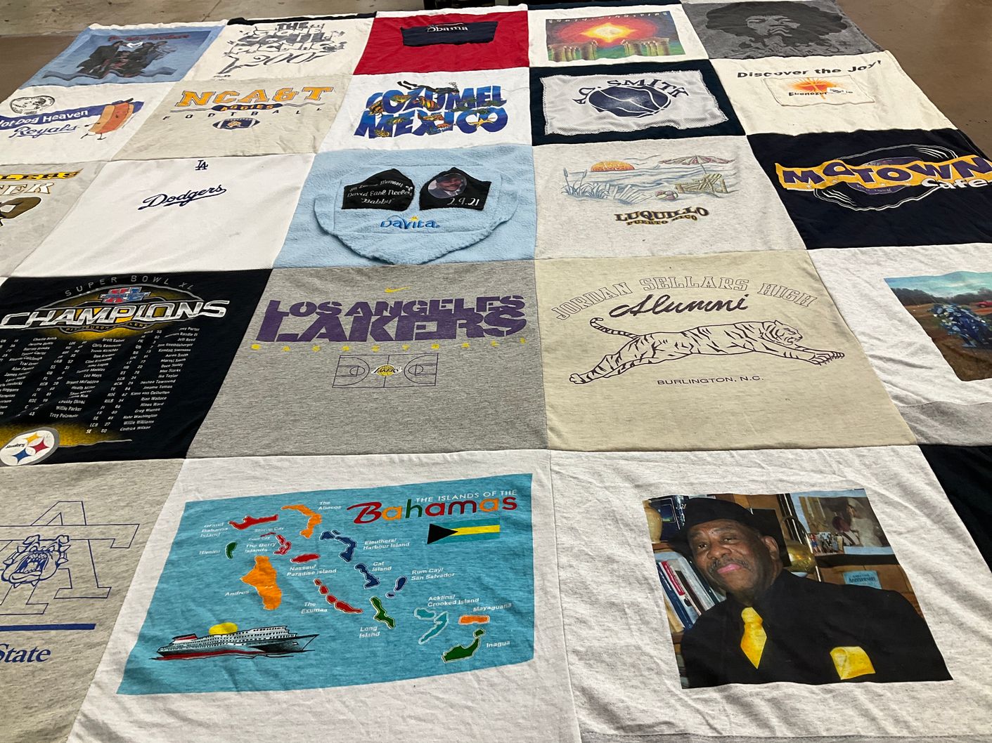 T-shirt quilt featuring los angeles lakers, north carolina agriculture and technical state university by Michelle from SC
