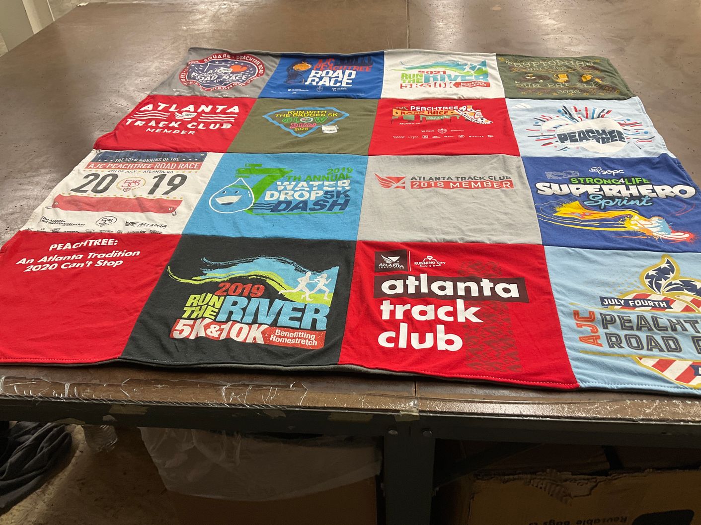 T-shirt quilt with running, fitness themes by Heather from GA
