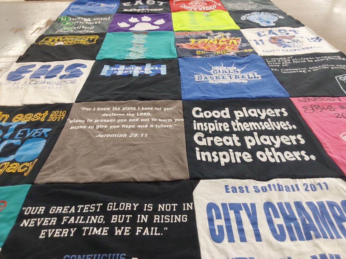 T-shirt quilt featuring lincoln east girls basketball team, lincoln east softball team by Catherine from NE