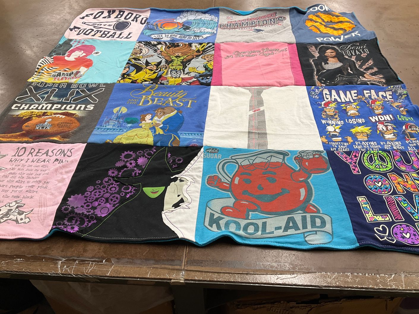 T-shirt quilt with football, super bowl themes by Deborah from MA