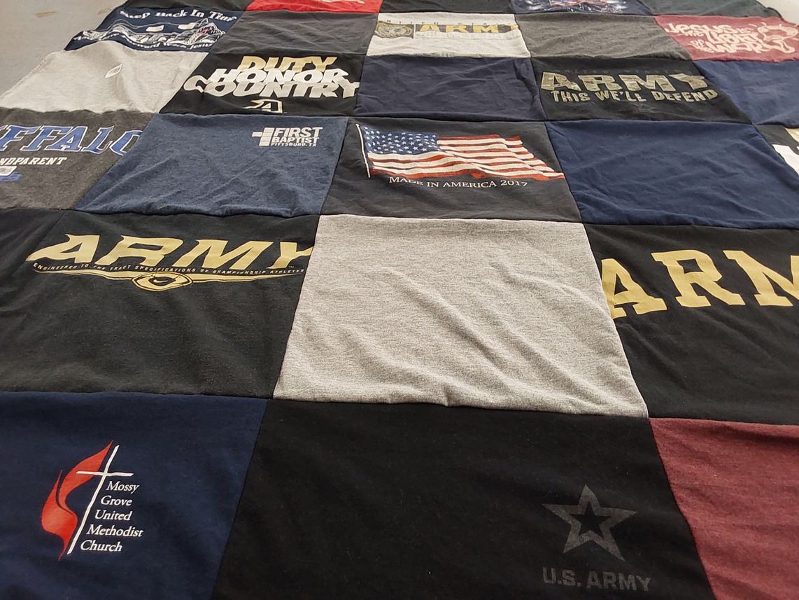 T-shirt quilt with military, patriotism themes by James from TX