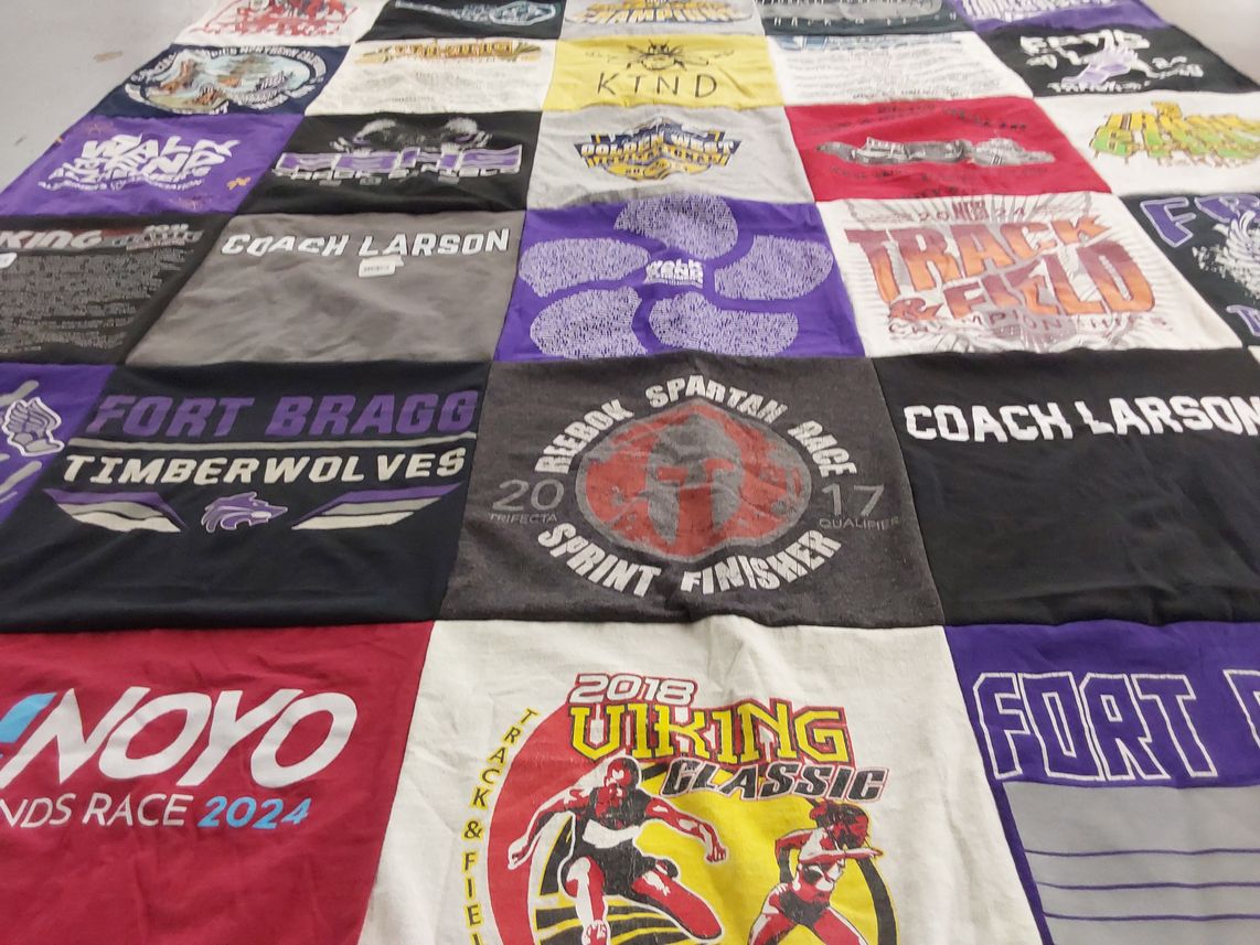 T-shirt quilt featuring fort bragg timberwolves by Tara from CA