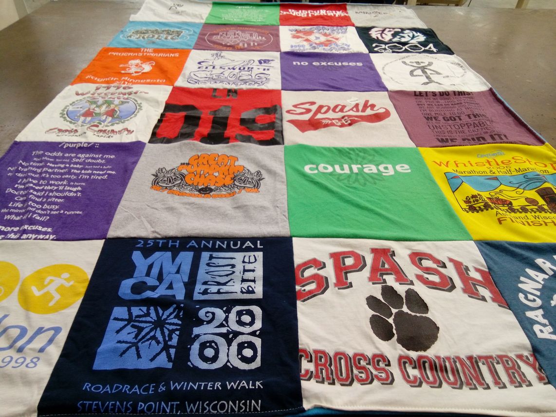 T-shirt quilt featuring spash cross country by Ellen from WI