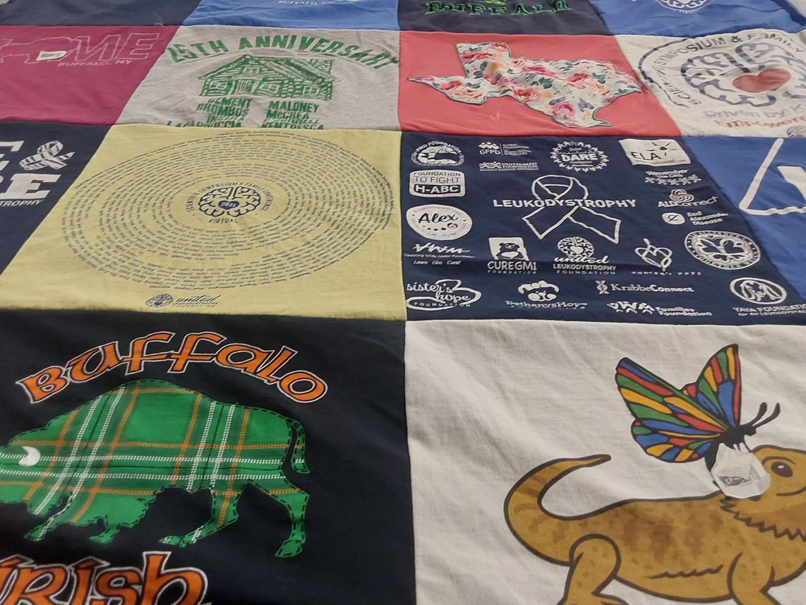 T-shirt quilt with fundraising, awareness themes by Marilyn from TX