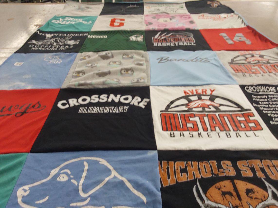 T-shirt quilt featuring avery mustangs basketball, nichols town team by Aleana from TN