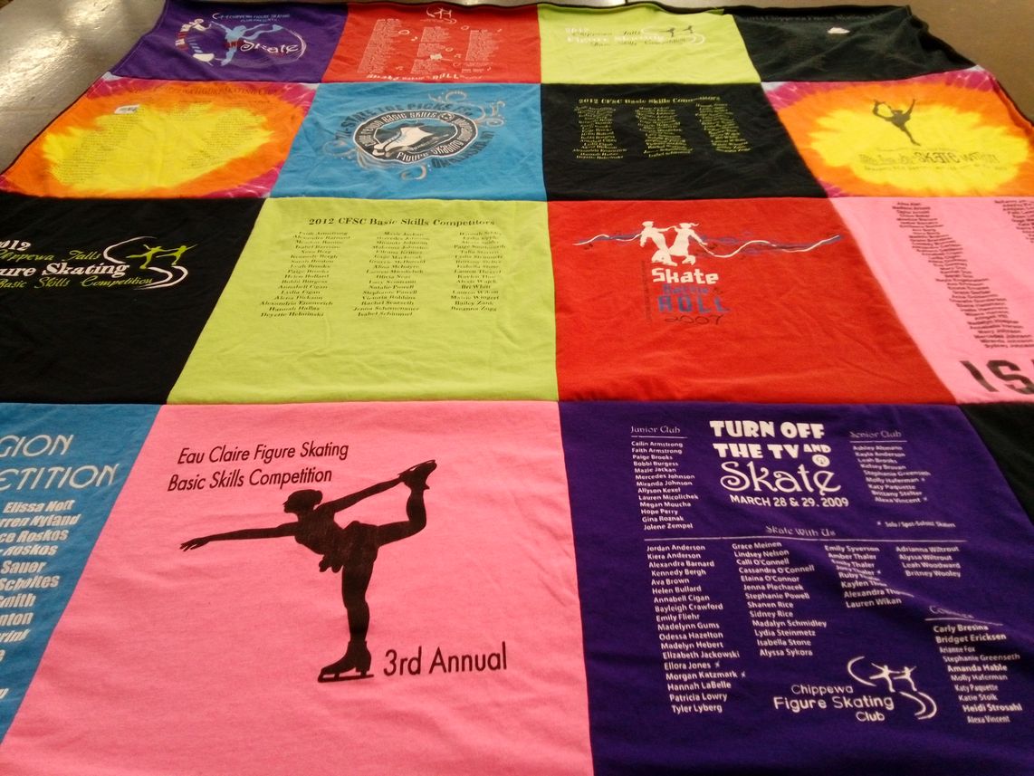 T-shirt quilt with skating, figure skating themes by Tammy from WI