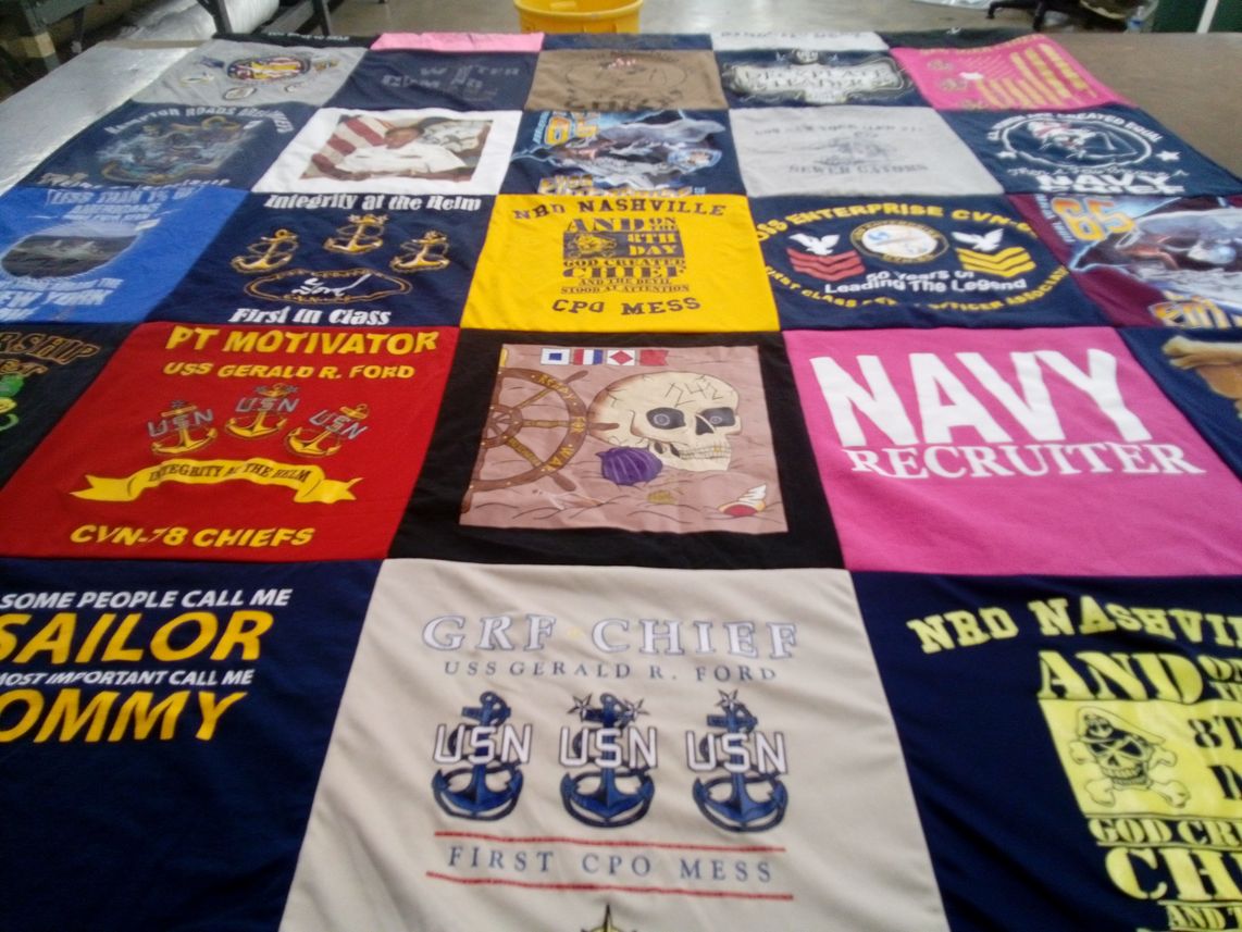 T-shirt quilt with military, navy themes by suzie from TN