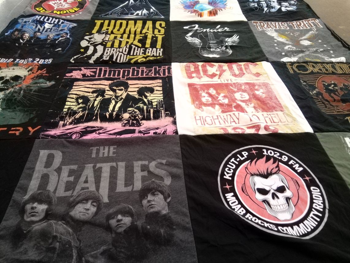 T-shirt quilt with music, bands themes by Jody from NM