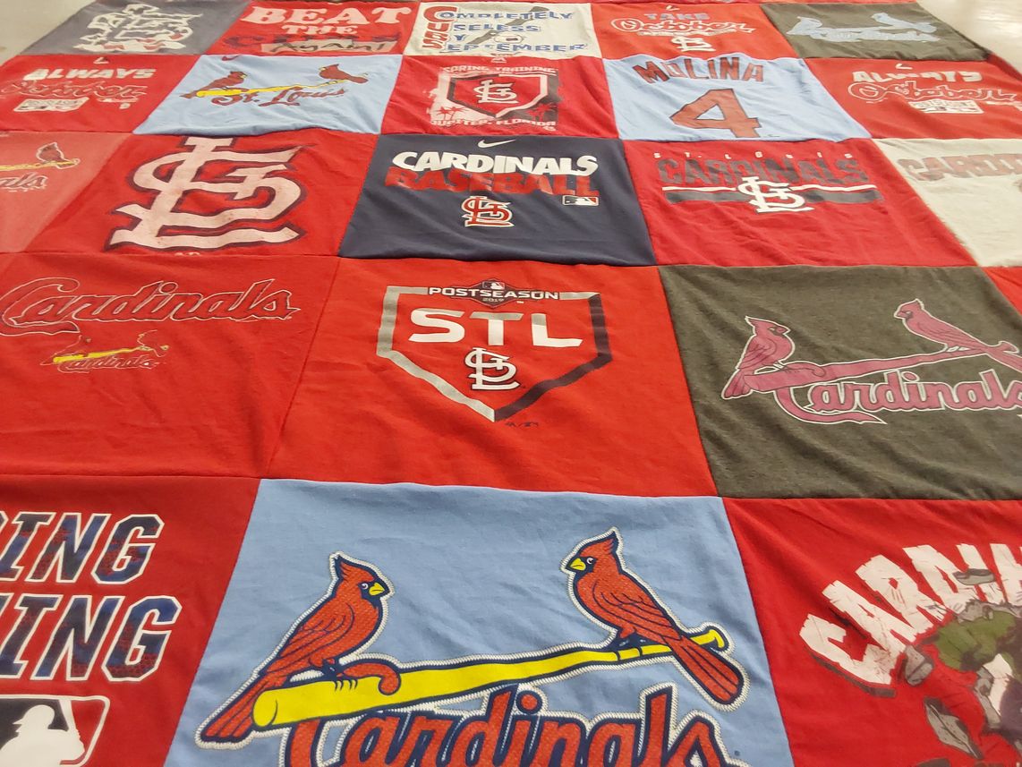 T-shirt quilt featuring st louis cardinals by Randy from MI