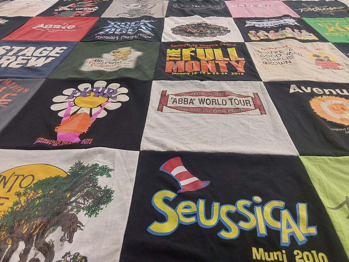 T-shirt quilt with theater, musicals themes by Jennifer from IL